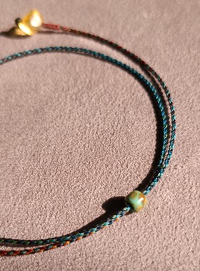 红绳超细蜡线九离紫火转运珠琥珀藏式双圈手工编织手绳手链本命年