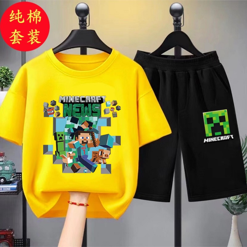 我的世界男女童夏季纯棉套装新款儿童卡通短袖短裤T恤薄款两件套 - 图2