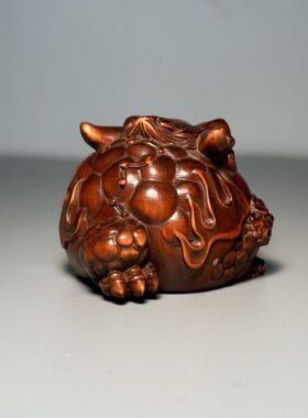 旧藏黄杨木雕仿古招财进宝金蟾文玩把件小摆件精工实木复古工艺品