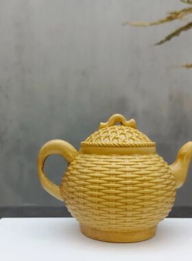 黄杨木雕刻招财手把件螃蟹八方来财把把壶摆件纵横四海竹篓茶壶