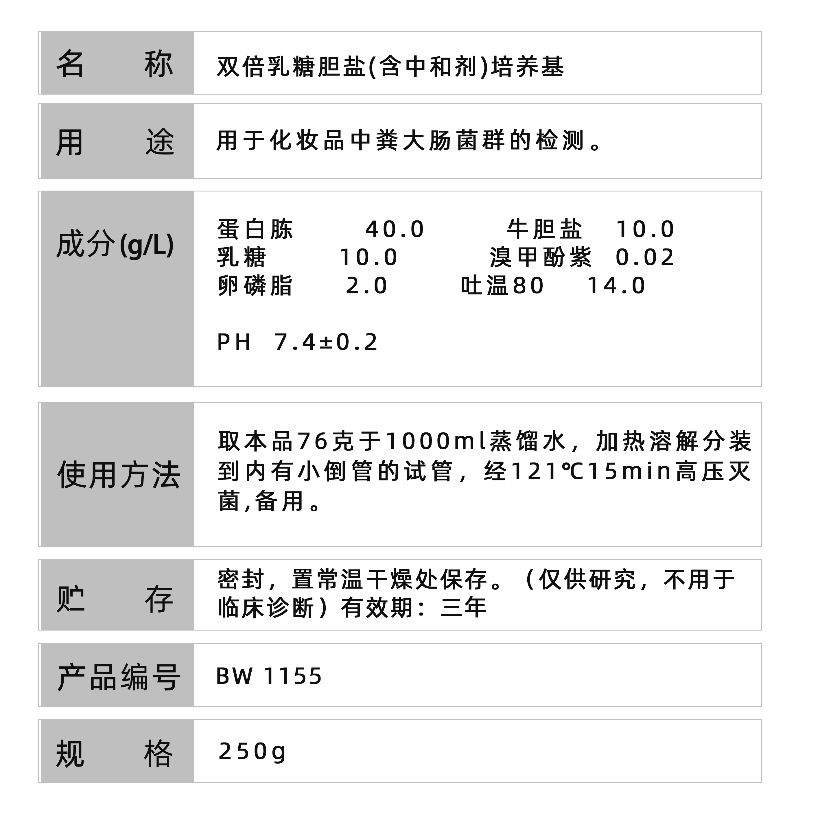 正品百微  双倍乳糖胆盐(含中和剂)培养基 实验试剂250g包邮开票 - 图0