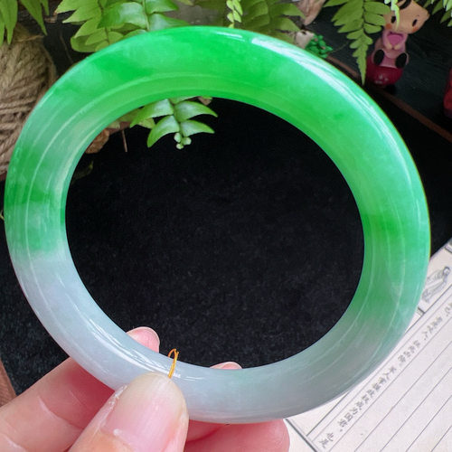 圆条53圈口缅甸天然A货老坑种玉镯平洲翡翠手镯精选编号046D0406E - 图1