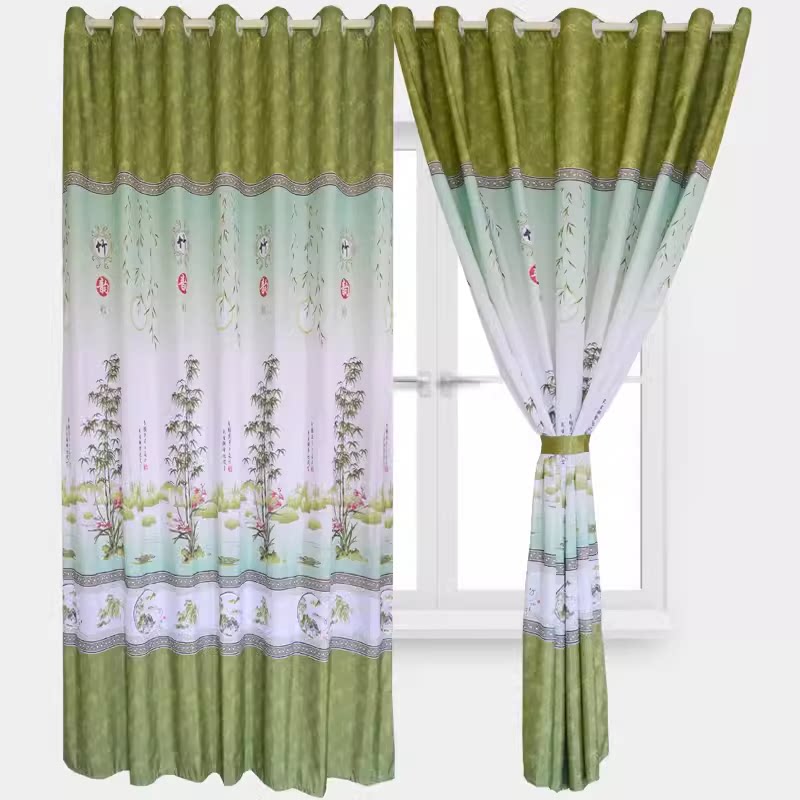 绿色半遮光窗帘布料特价成品短帘定制出租房阳台飘窗成品清仓特价