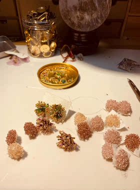 ｛Mome浅修｝《粉黛》日系手珠耳钉耳夹三色特价