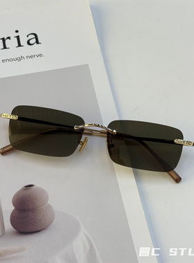 方形无边框高级感时髦辣妹太阳镜