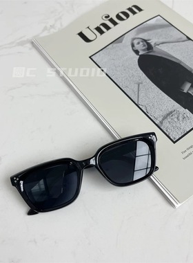 韩版方形黑框蓝色墨镜女小脸男士高级感复古街拍防紫外线太阳镜潮