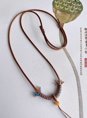 手工蜡皮编绳金饰脖颈挂绳本命年红绳八宝罗盘平安扣佛牌吊坠绳子