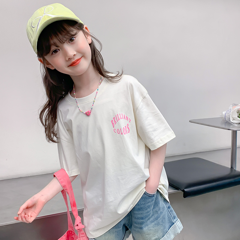 女童短袖夏装2024新款韩版洋气儿童t恤夏季体恤小女孩半袖上衣潮