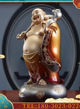 弥勒佛大肚笑佛佛像如意添福弥勒全铜台湾掐丝镶宝笑【议价】