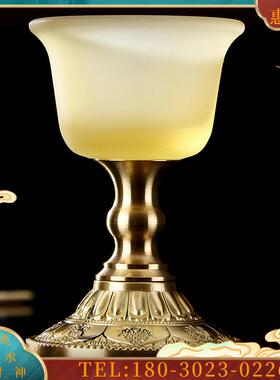 佛具供杯高脚供水杯供佛杯家用供奉财神爷酒杯铜脚琉璃供佛杯