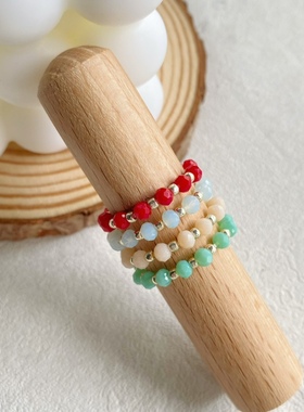 PUPU原创手工糖果色彩色串珠戒指情侣简约百搭泫雅风不掉色