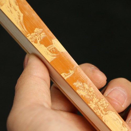 名家李仁钢纯手工留青雕刻山水老玉竹扇子文玩竹雕扇骨95寸竹折扇 - 图0