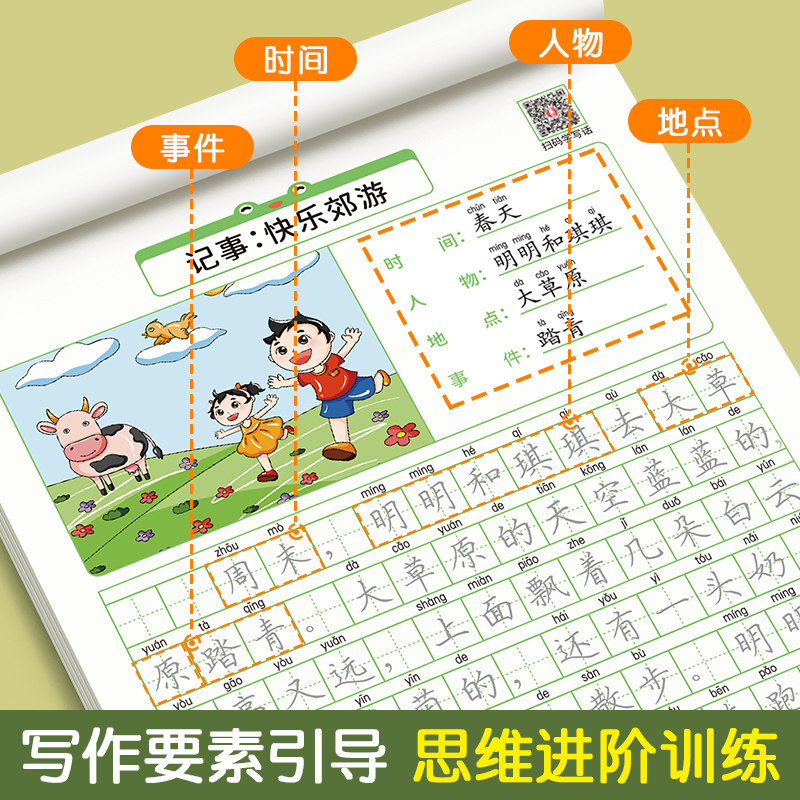 六品堂看图写话一年级二年级下册同步作文练字帖每日一练人教版上册一句话日记专项训练描红本小学生专用语文儿童硬笔书法练字本