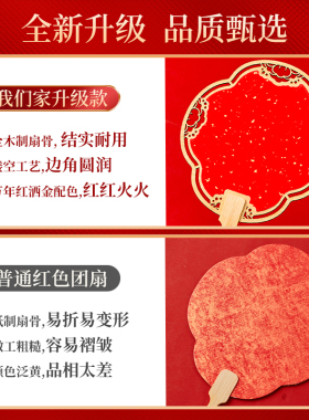 万年红六品堂宣纸团扇木质镂空古风扇diy喜扇春节对联纸2026马年
