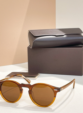 日系复古圆框超轻防晒中小脸墨镜