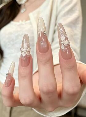 手工儿童美甲穿戴甲高级感中长款小女孩指甲贴片2026新款指甲贴片