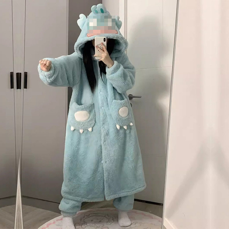 new小丑鱼卡通睡衣女冬季珊瑚绒学生睡袍加绒加厚连帽家居服套装,淘宝优惠券,粉丝福利购,淘宝优惠卷