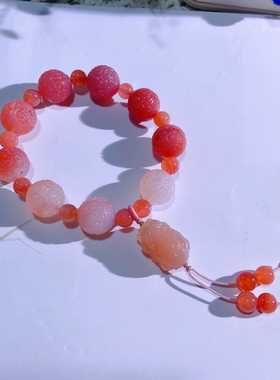 粉盐源玛瑙回纹圆珠原创单圈手链