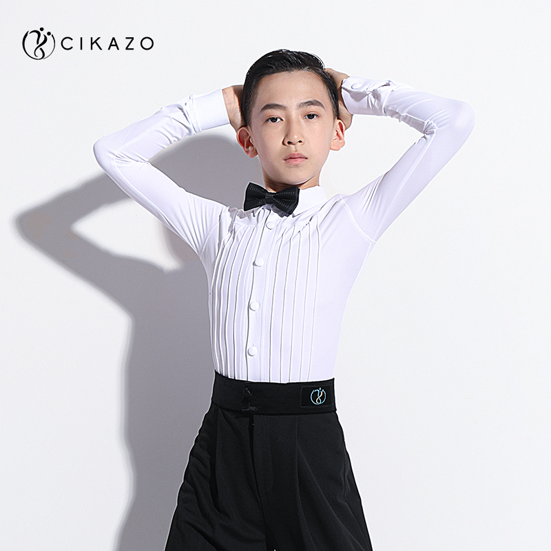茜卡索 可定制男童拉丁舞服舞蹈比赛服上衣高端考级规定服男G7034 - 图1