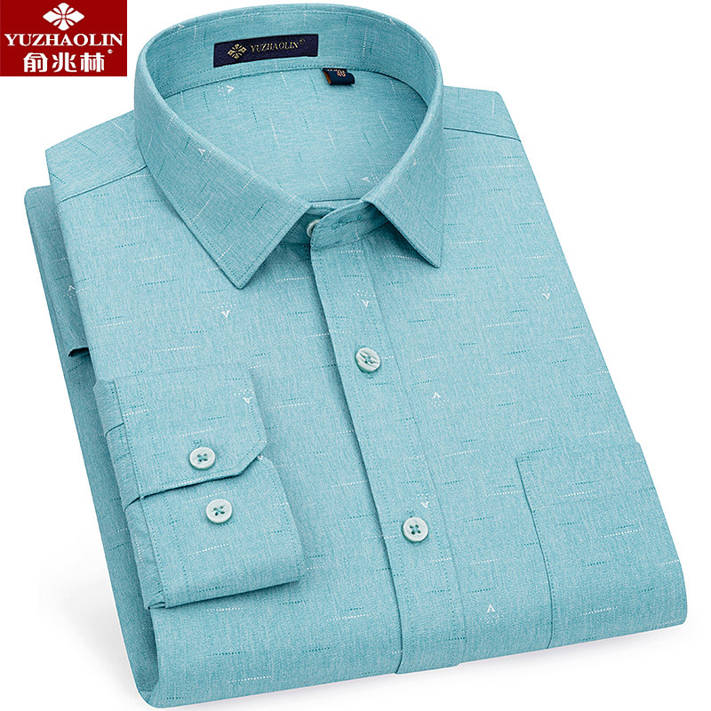 俞兆林长袖印花中年豆绿色2020衬衫 瑞飞服饰衬衫