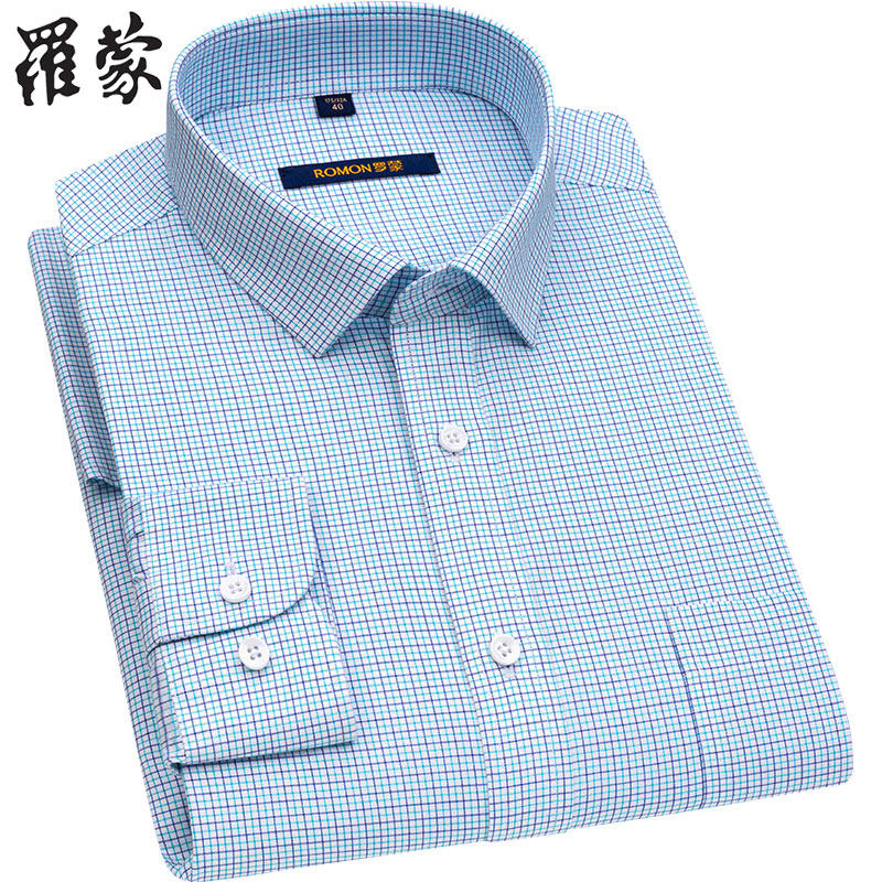 罗蒙长袖纯棉格子免烫休闲中年衬衫 瑞飞服饰衬衫