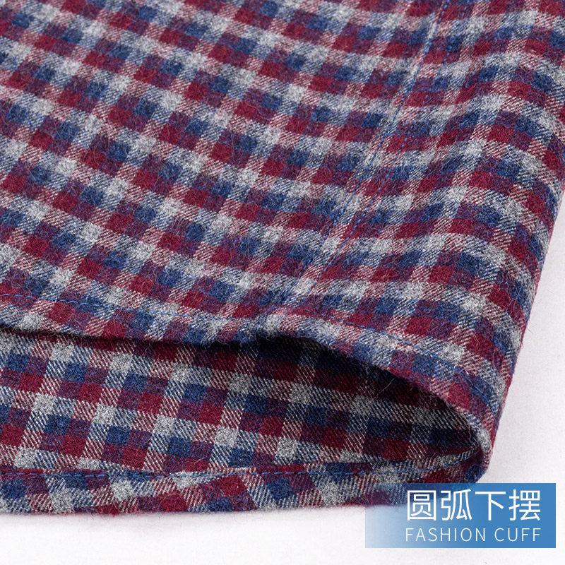 俞兆林全棉格子长袖酒红色春季衬衫 瑞飞服饰衬衫