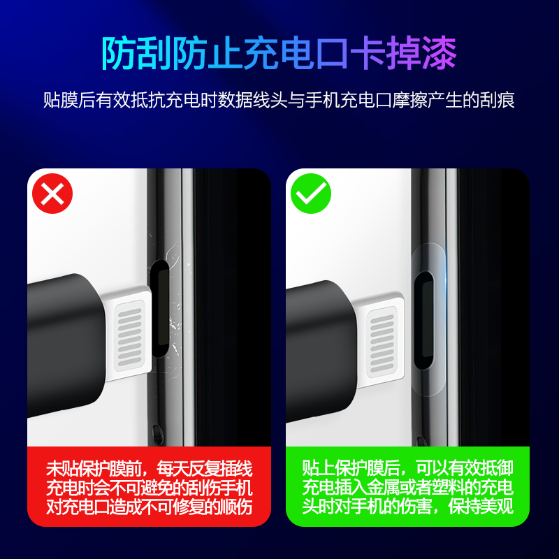 苹果14promax手机充电口防刮保护膜TypeC华为Mate60电源口保护贴iphone15pro充电膜Pura70荣耀OPPO充电口贴膜-图2