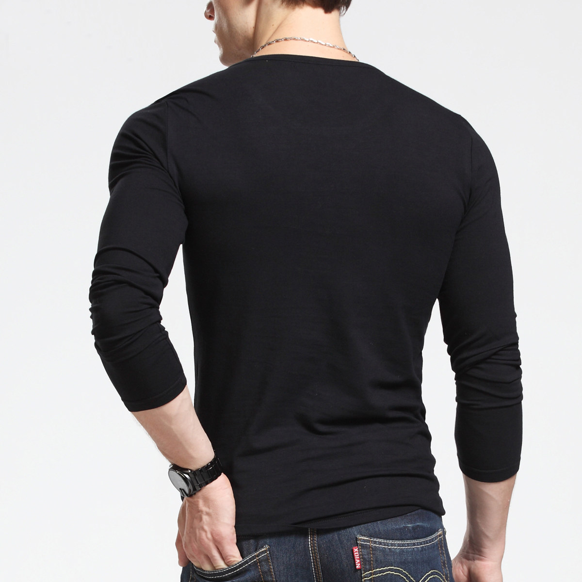 长袖t恤男弹力棉打底衫贴身白色圆领纯色弹力莱卡修身秋冬打底衫,淘宝优惠券,粉丝福利购,淘宝优惠卷