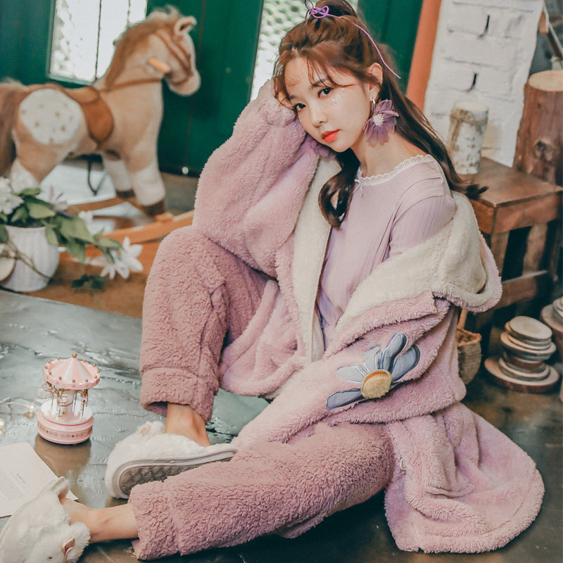 冬天孕妇加绒三件套月子服秋冬睡衣 花田漫步服饰家居服套装