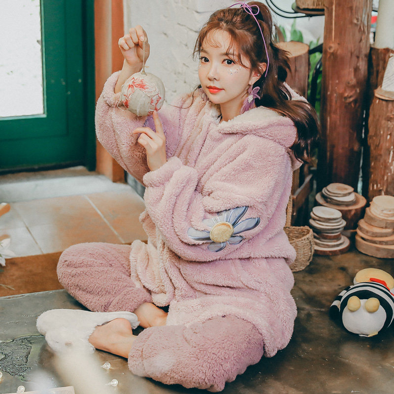 冬天孕妇加绒三件套月子服秋冬睡衣 花田漫步服饰家居服套装