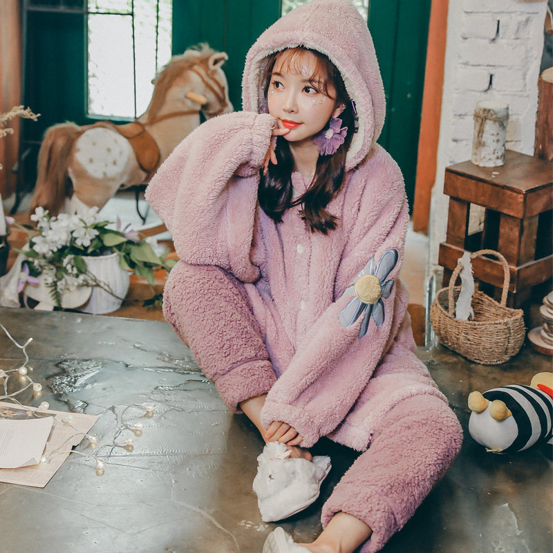 冬天孕妇加绒三件套月子服秋冬睡衣 花田漫步服饰家居服套装