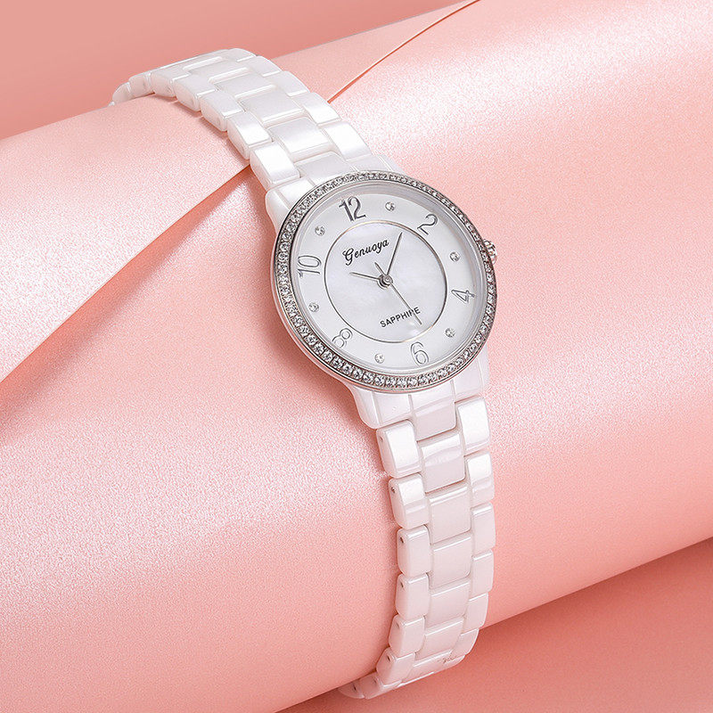 格诺雅陶瓷女白色简约高级感女士表 格诺雅国产腕表