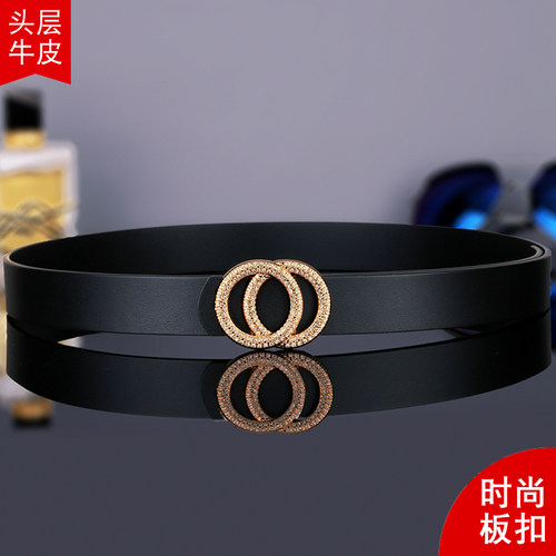 头层牛皮皮带真皮女士韩版时尚腰带女休闲个性百搭青年裤带女潮 - 图3