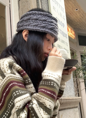 超韩！ins博主秋冬同款搭配纯色宽边麻花蝴蝶结发带可爱百搭发箍