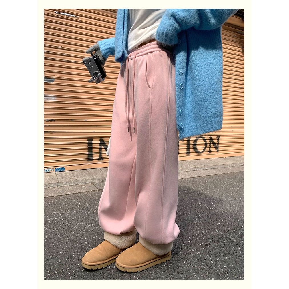 马卡龙色调加绒加厚绒束脚卫裤2025冬季新款宽松运动休闲阔腿裤女,淘宝优惠券,粉丝福利购,淘宝优惠卷