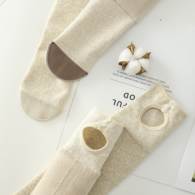 日系竖条纹秋冬加绒燕麦米色连裤袜 rosirollan服饰打底裤