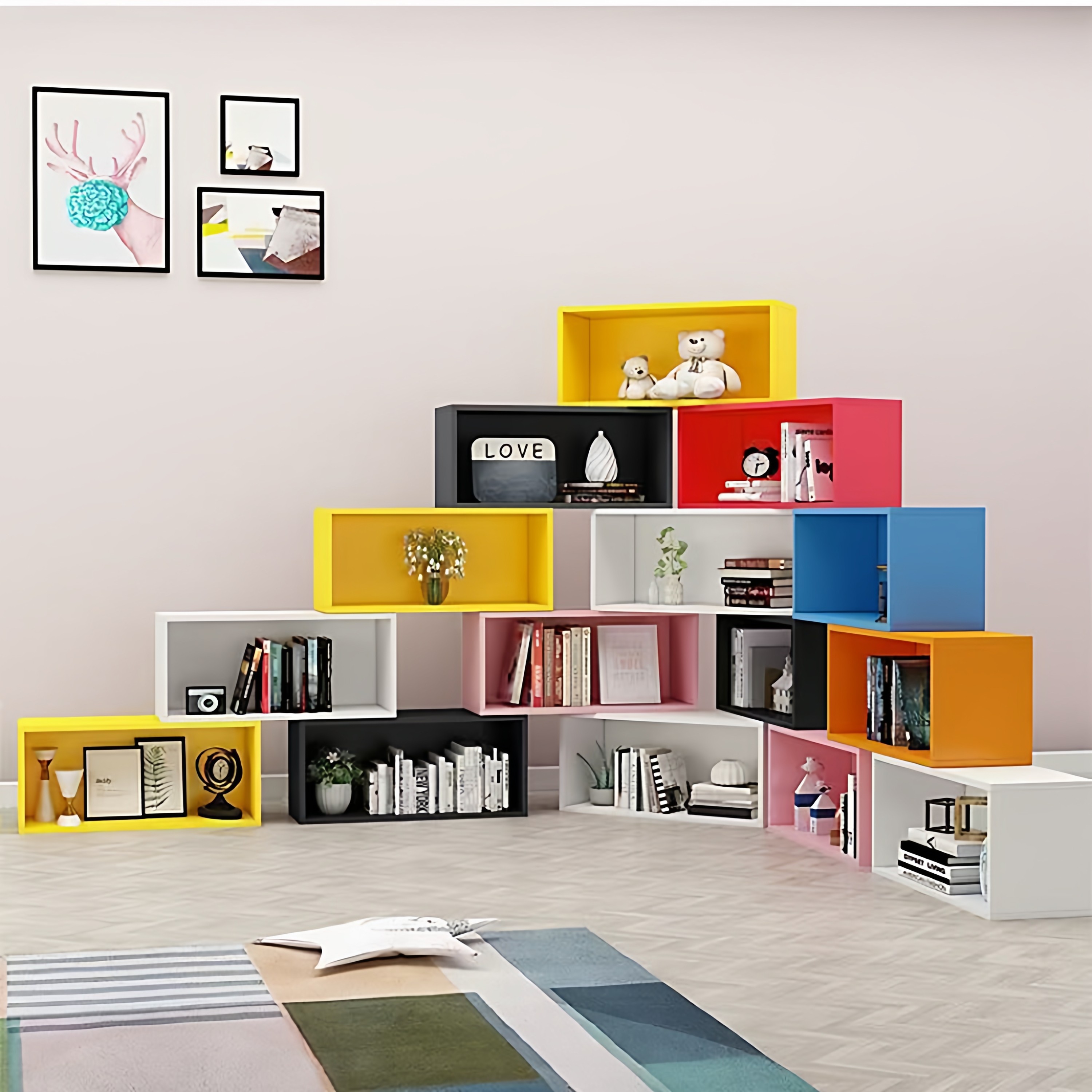 定制儿童彩色储物架收纳架书柜楼梯底下自由组合格子柜玩具收纳柜,淘宝优惠券,粉丝福利购,淘宝优惠卷