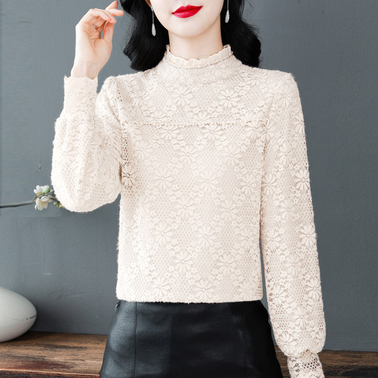 Half turtleneck lace top for women, fashionable Yao butterfly top