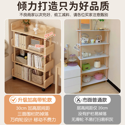 实木书架一体靠墙可移动简易书柜不占空间转角书架落地多层置物架 - 图2