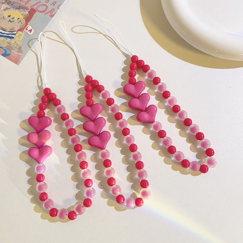 多巴胺樱花爱心ins彩色挂饰手工可爱串珠手机链女ccd挂绳相机挂件 - 图1