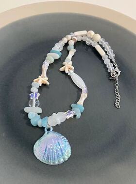 夏日度假风串珠贝壳锁骨链百搭