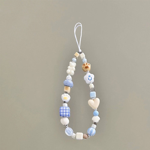 多巴胺樱花爱心ins彩色挂饰手工可爱串珠手机链女ccd挂绳相机挂件 - 图0