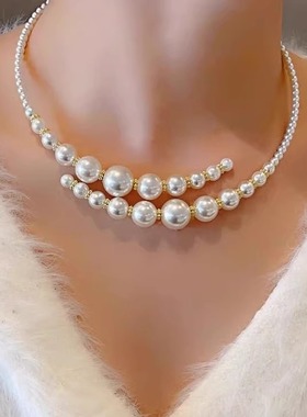 法式珍珠项链女款2025新款轻奢小众项圈高级感锁骨链颈链轻奢配饰