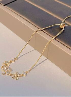 微镶锆石花朵轻奢小众抽拉手链