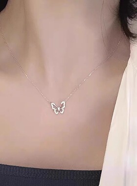 S925纯银蝴蝶项链女款2023新款爆款锁骨链轻奢小众高级设计感吊坠