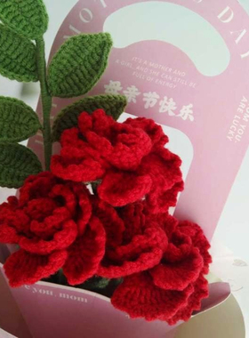 新版康乃馨花束成品手工编织毛线花仿真花创意礼品家居装饰永生花