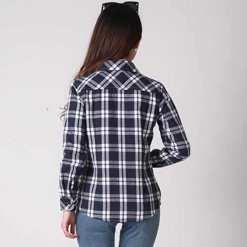 2025春秋新款棉质修身格子衬衫女长袖修身显瘦打底衫女装休闲外套 - 图2