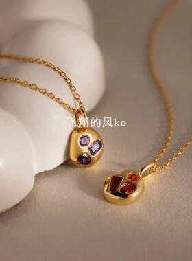 12月生辰石系列项链锁骨链2026年新款复古风彩色宝石吊坠项链
