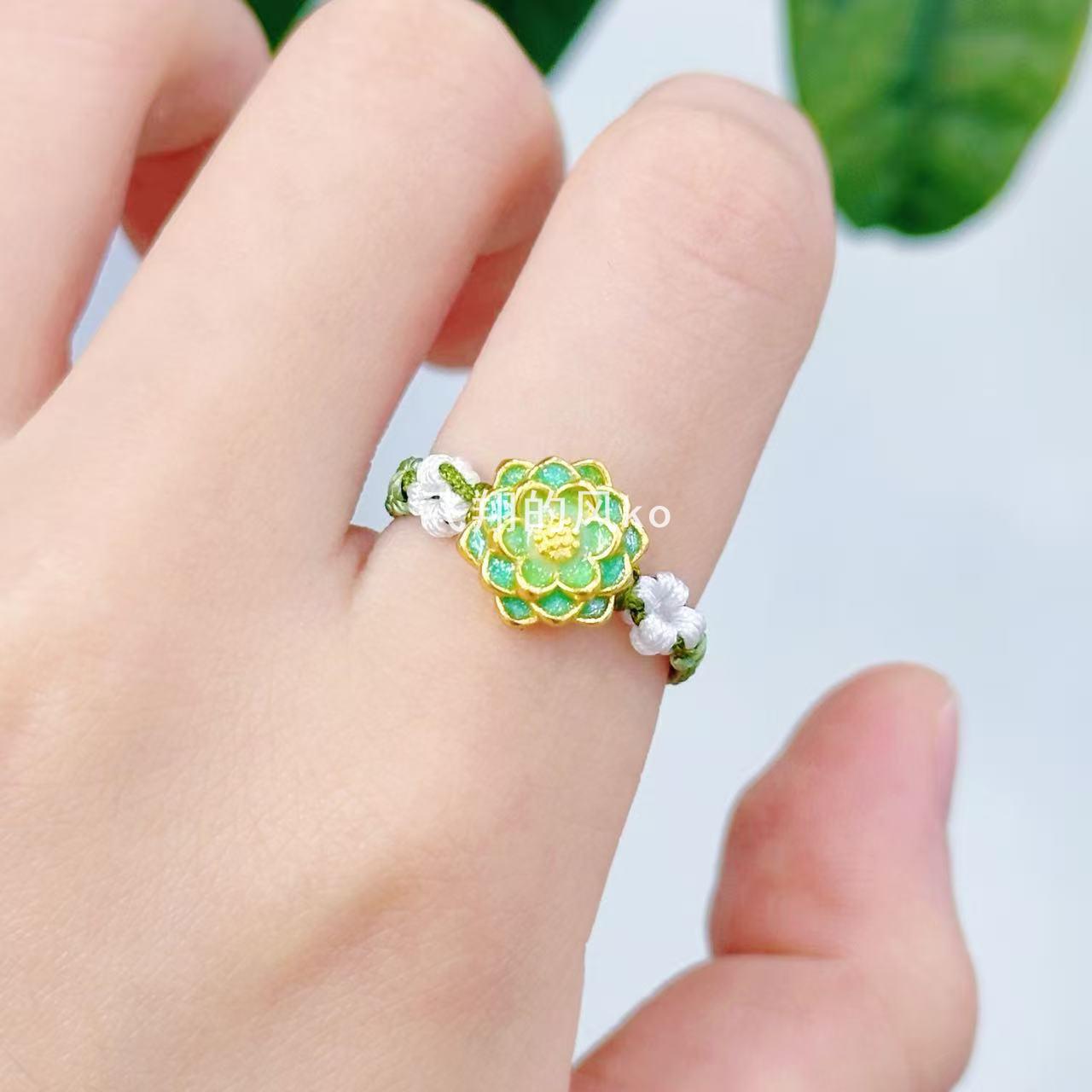 Haoyun lotus enamel green national style braided rope lotus ring temple scenic spot cultural and creative gifts