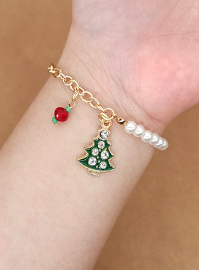 2025年圣诞节手链小礼物首饰合金圣诞树老人雪人麋鹿雪花铃铛圣诞